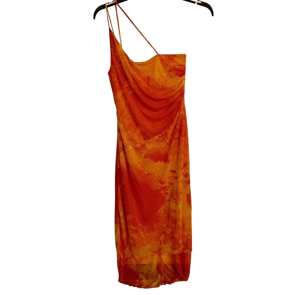 Y2K Vintage Frederick's of Hollywood One Shoulder Ruched Orange Dress Size S/M